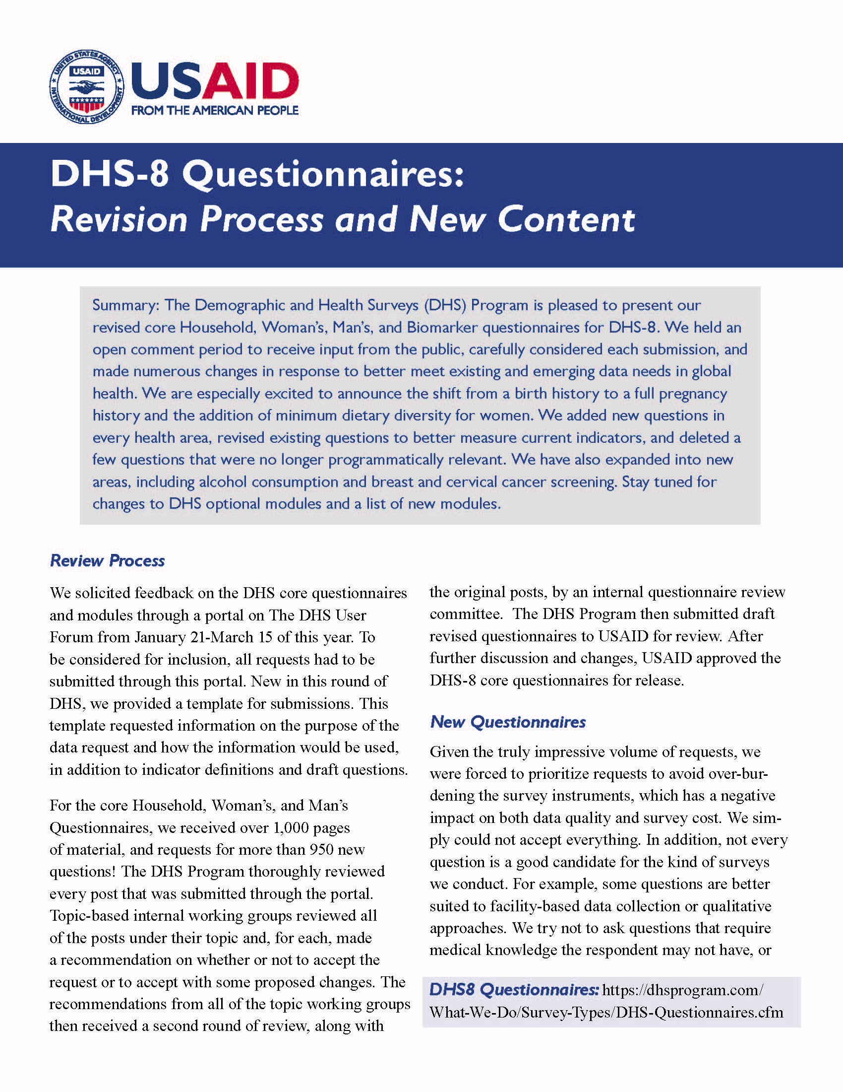 DHS8 Questionnaires The DHS Program Blog